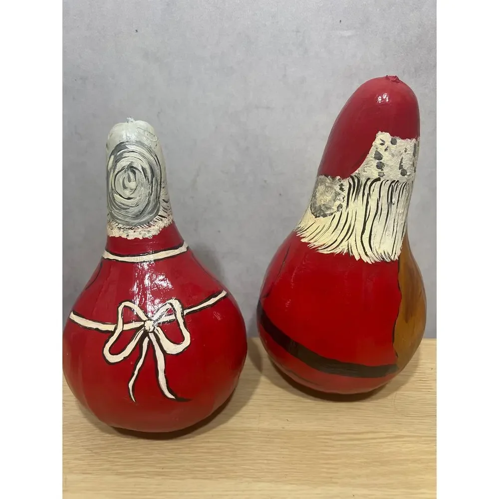 Vintage 1998 Mr Santa & Mrs Clause Hand Painted Gourd - Picture 3 of 7